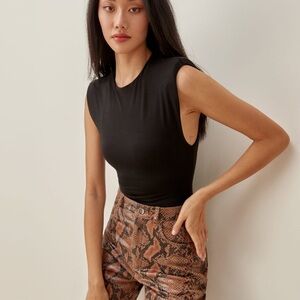 Reformation Citta Sleeveless Bodysuit in Black Sz XL